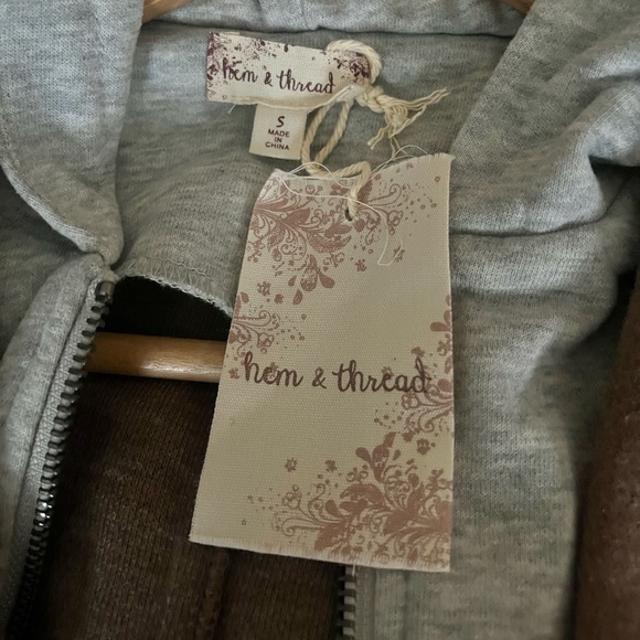 {Hem & Thread} Hooded Trench Coat in Brown & Grey - Womens Small - NWT - Picture 9 of 11